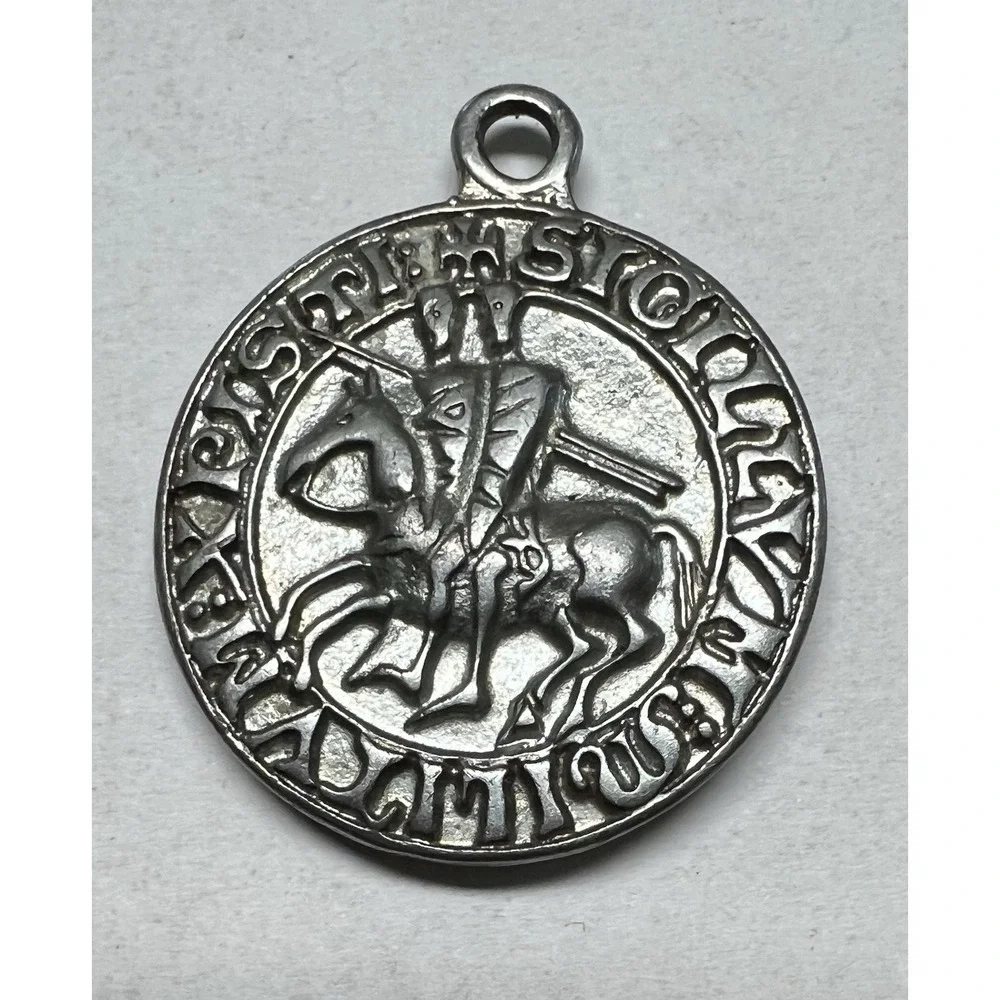 Templar Order Seal Pendant Medieval Crusades Amulet Pewter Double Sided Round